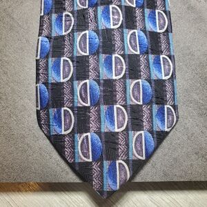 Mens Kolte Italy Silk Geometric Blue Black SIlver Neck Tie